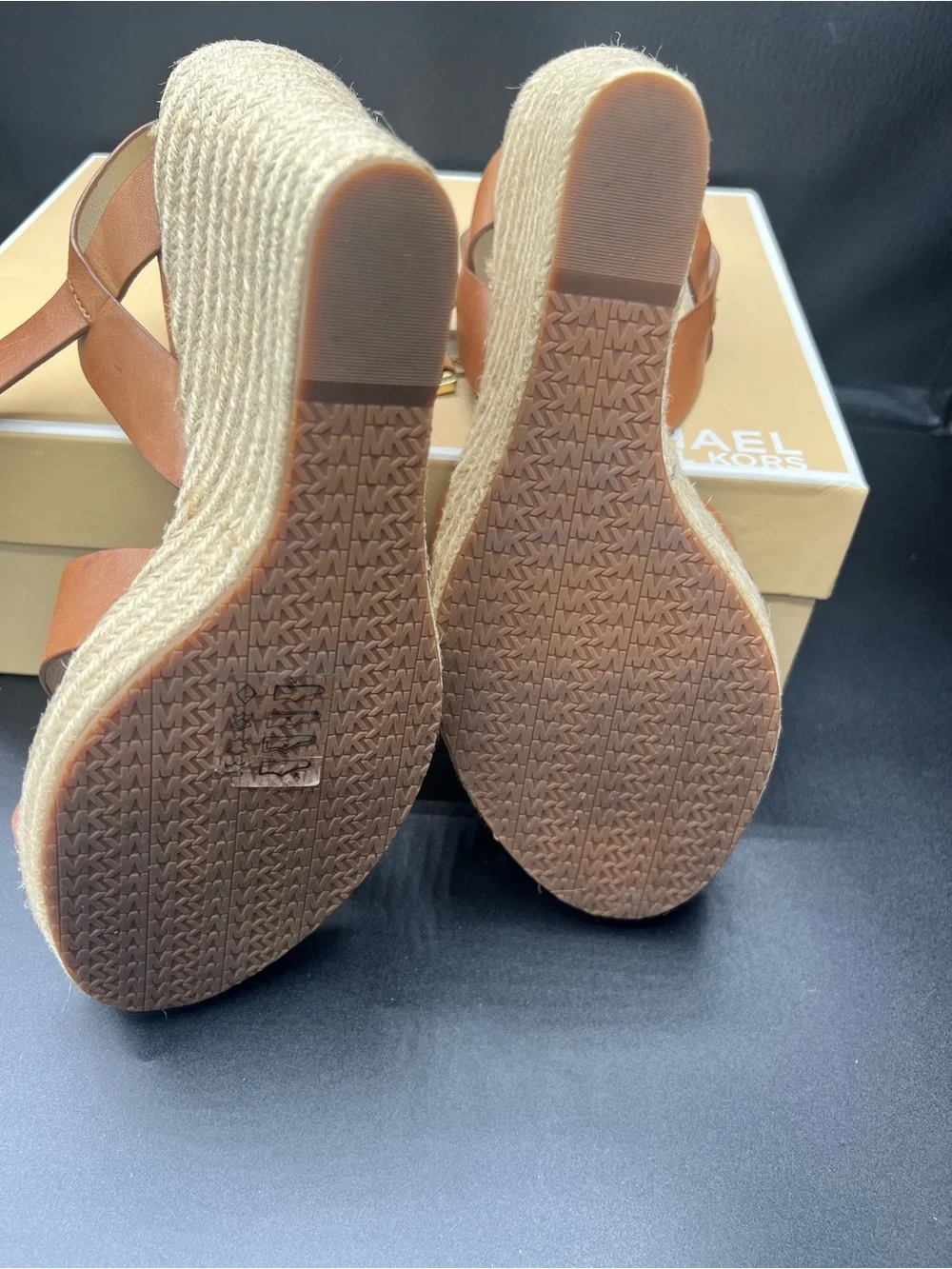 Michael Kors Cognac Leather Espadrille Wedge Sandals